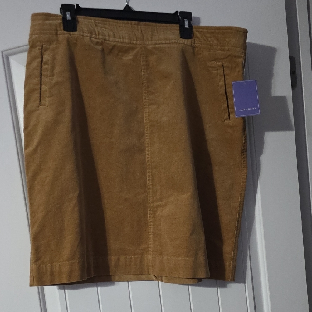 Laura Scott Camel Corduroy Pencil Skirt